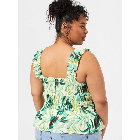 Women's Torrid Plus Size 5, 5X, 28 Green Peplum Crinkle Gauze Smock Top - Picture 3 of 8